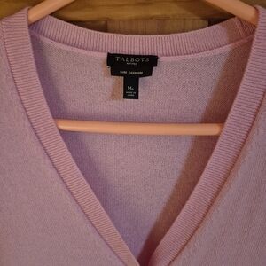 Talbots Cashmere V-Neck Button Sweater in Light Pink